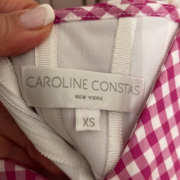 Caroline Constas Corset Bustier in Pink Check Off shoulder Top with bow sleeves - Picture 2 of 4